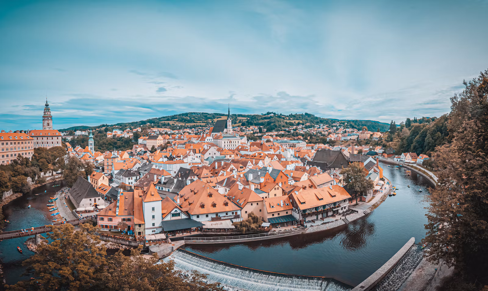 Český Krumlov's old town in the bend of the Vltava, seen from above