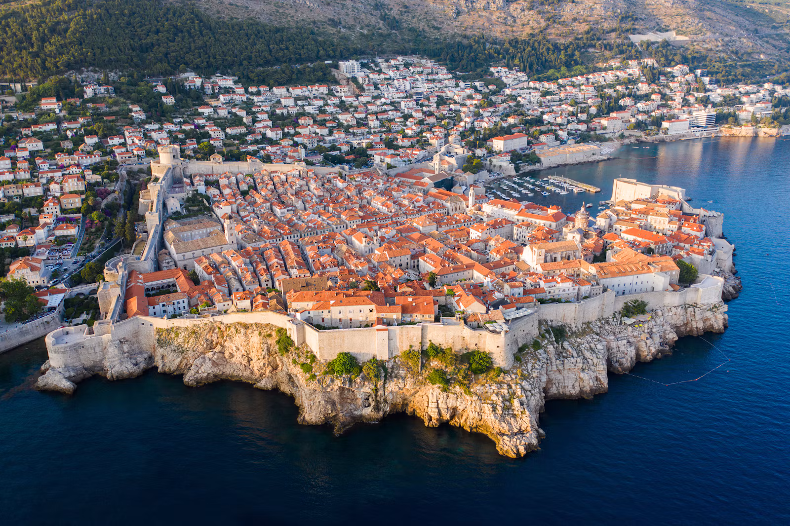 Aerial view of Dubrovnik's walled old town on the Adriatic