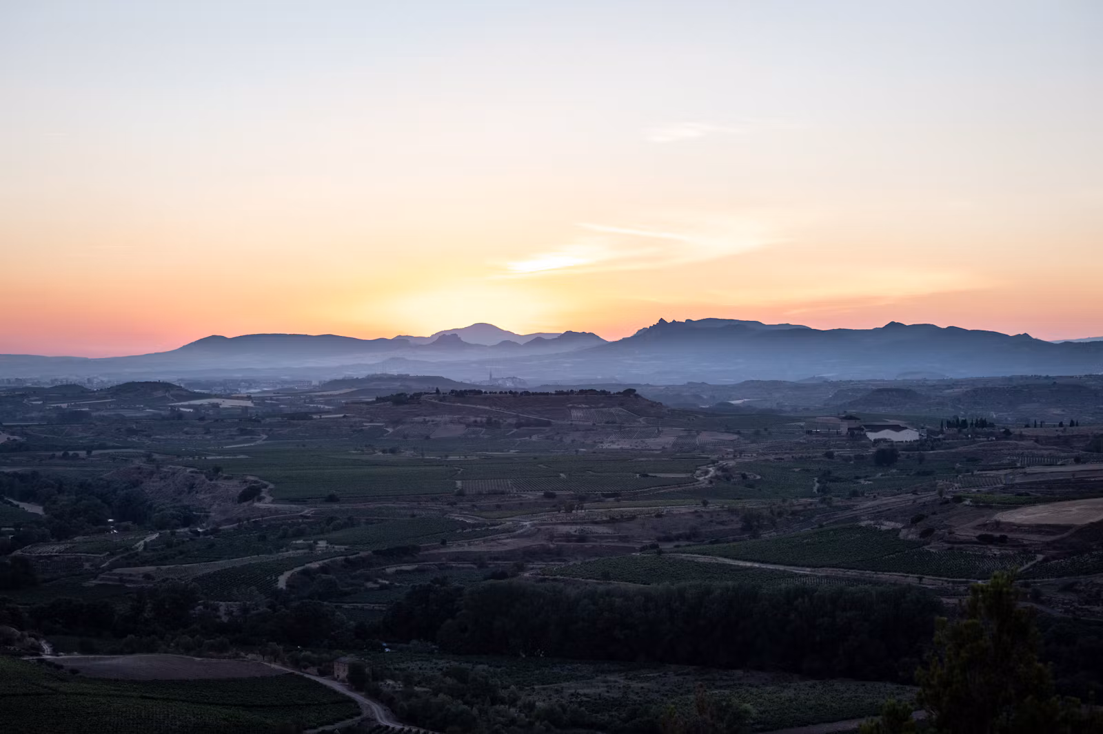 Evening light over the hills and vineyards of La Rioja