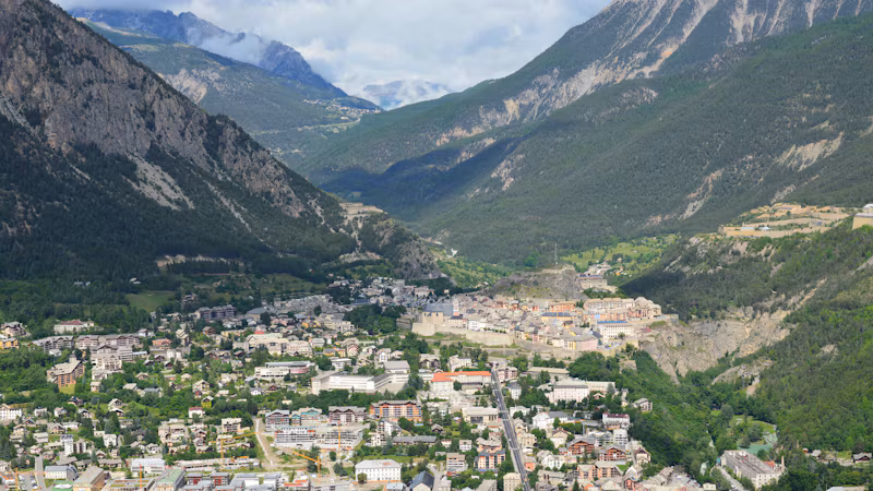 Briançon in its valley below the mountains of the Hautes-Alpes